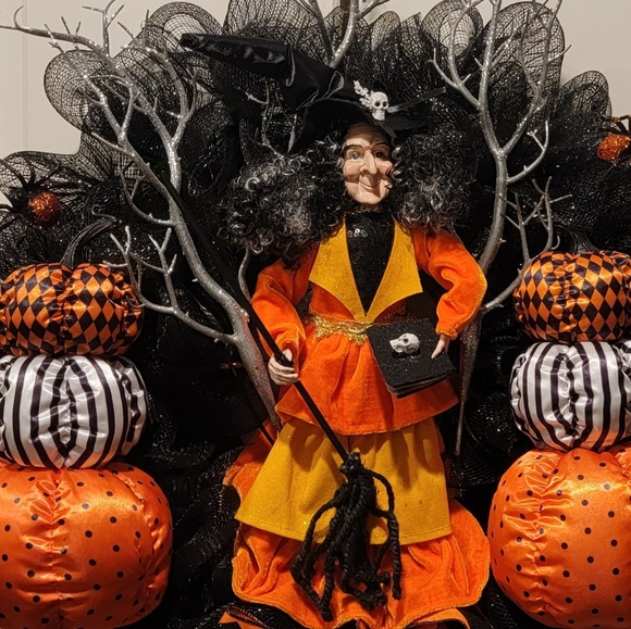 Halloween Witch Wreath Enchanted Forest Deco Mesh Bows - Picture 3 of 8